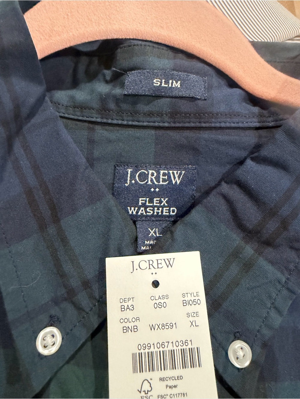 J. Crew Navy and Black Plaid Slim Flex Button-Up XL Slim NWT